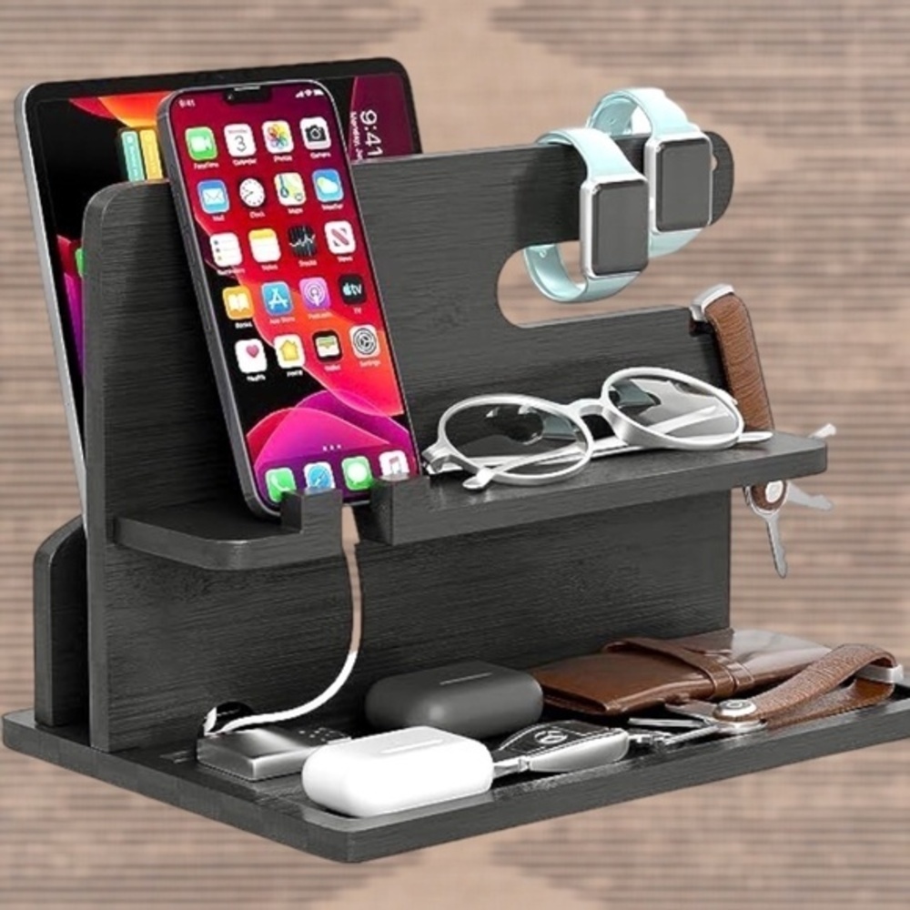 Black Bamboo Organizer for Phone/iPad/Tablet/Personal Items-Gift-NWT
